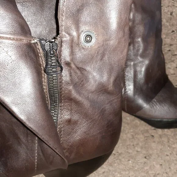 A.S. 98-AS 98-Brown/Black Leather-Moto Boots-Side Zip/Snap-Sz 38-Excellent - Picture 3 of 9